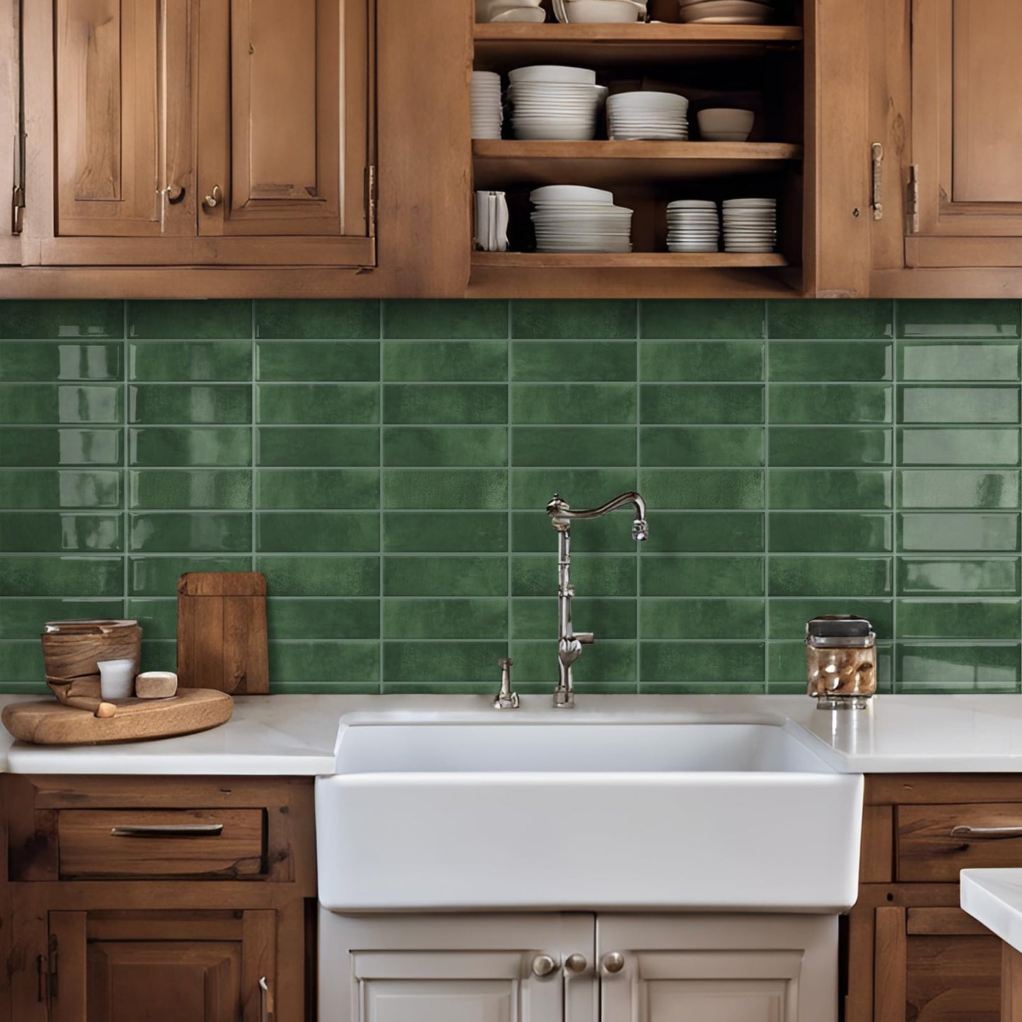 DEWOO Peel and Stick Backsplash Self Adhesive Wall Tiles for Kitchen Bathroom,Mint Green Rectangle 10-Sheet, (12"x 12")