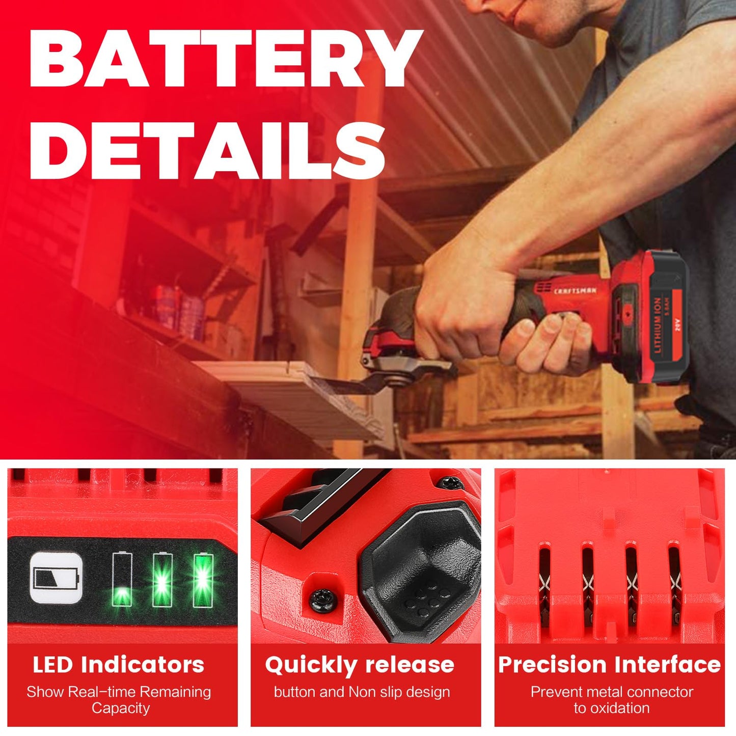 ARyee Upgraded 20V 5000mAh CMCB205 Battery Compatible for Craftsman 20V Battery Compatible with Craftsman Cordless Impact Driver Tools CMCB204 CMCB205 CMCB202