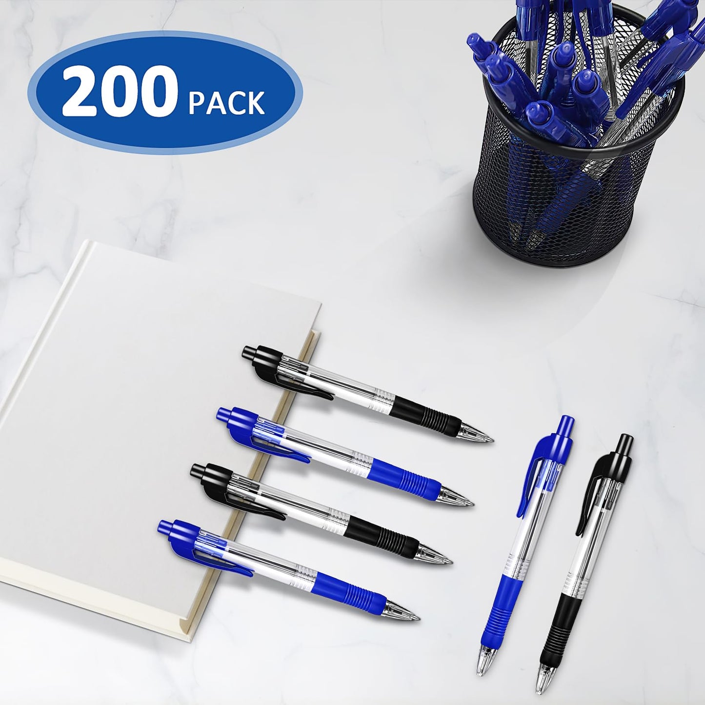 200 Pcs Pens Bulk, Retractable Ballpoint Pens, 1.0mm Gel Ink Pens Smooth Writing Pen for School Office Home Writing Journaling (100 Black & 100 Blue)