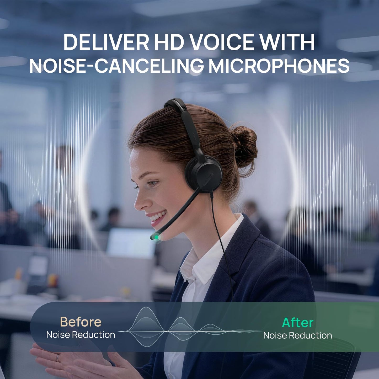 Yealink Phone Headsets for Office Phones YHS36 E2 QD to RJ9 Wired Headset Compatible with Poly Snom Grandstream Phones Desk Landline VoIP Headset with Microphone -Mono/81g/2.1m Cable