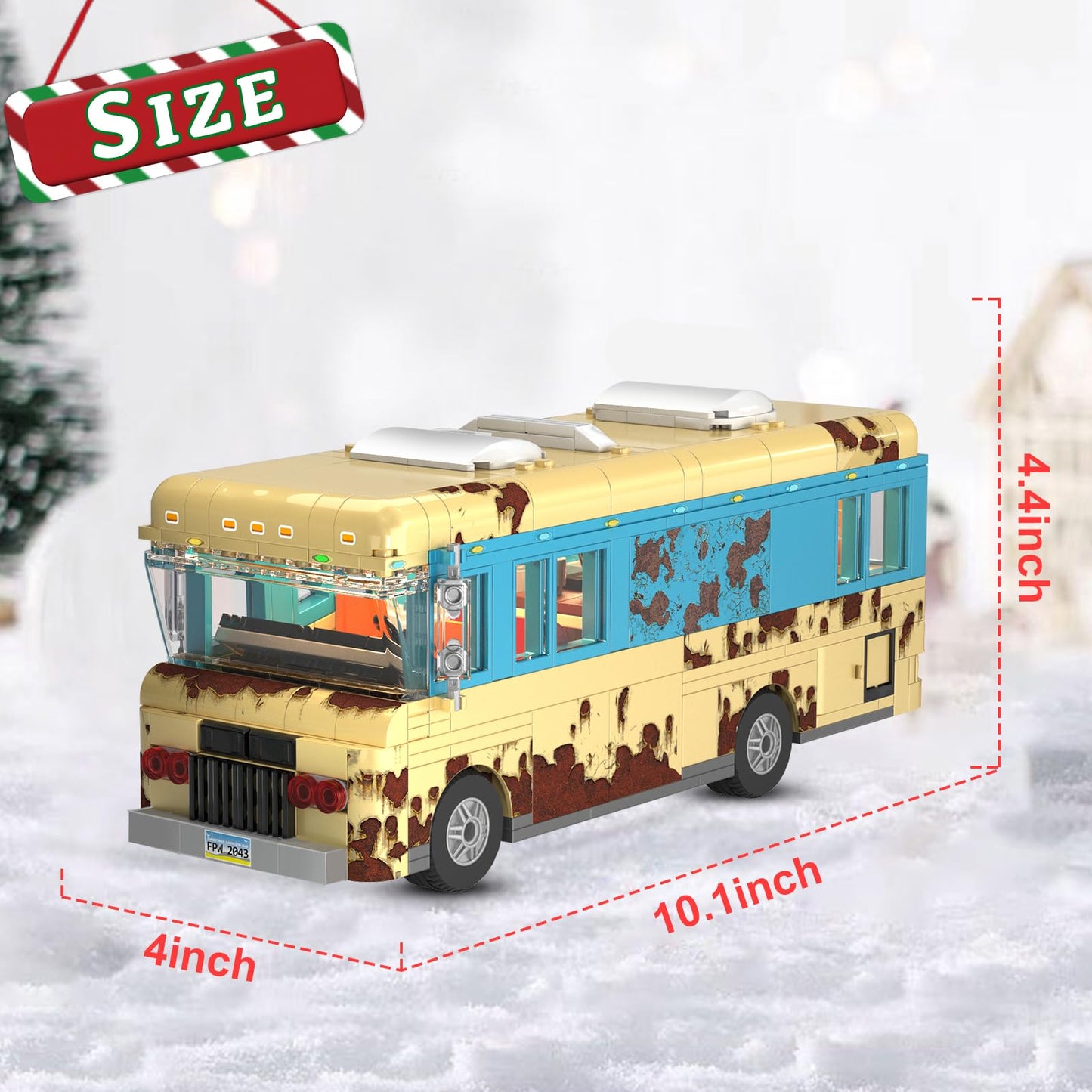 Christmas Cousin's RV Building Kit,LED Holiday Snow Village RV,10.1 Inch Christmas RV,Compatible with Lego,Gifts for Family and Friends(532pcs)