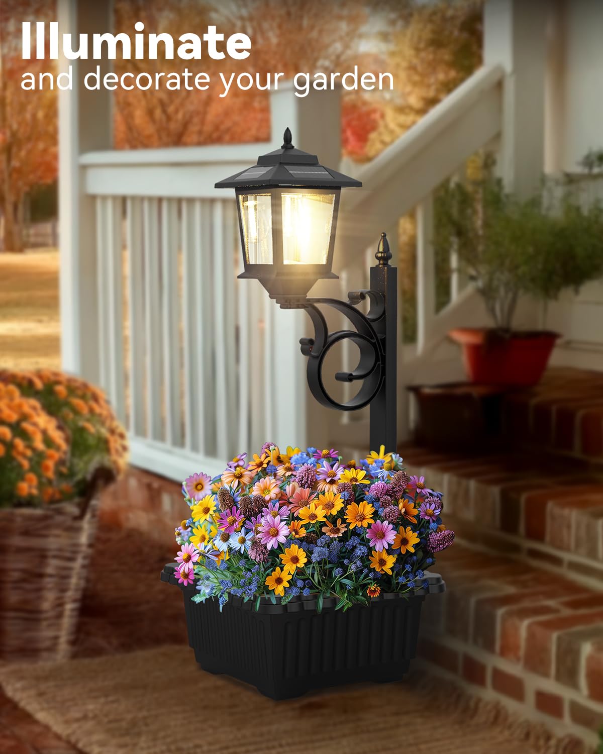 2 in 1 Solar Lamp Post Light with Planter, Waterproof Solar Planter Lights, Wall Mount or Freestanding Solar Lamp Post Llght, Decorative Outdoor Planters for Garden Patio, Front Porch