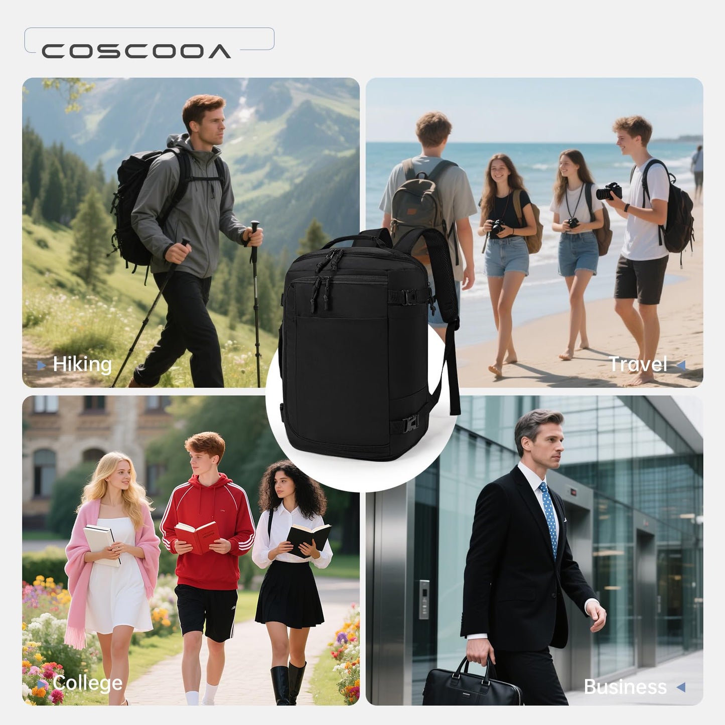 COSCOOA 6x13x17 inch Personal Item Bag for Budget Flight in Canada,15x33x43 cm Travel Bag,Expandable Carry On Travel Backpack,Underseat Travel Duffel Bag,15.6 inch Laptop Backpack