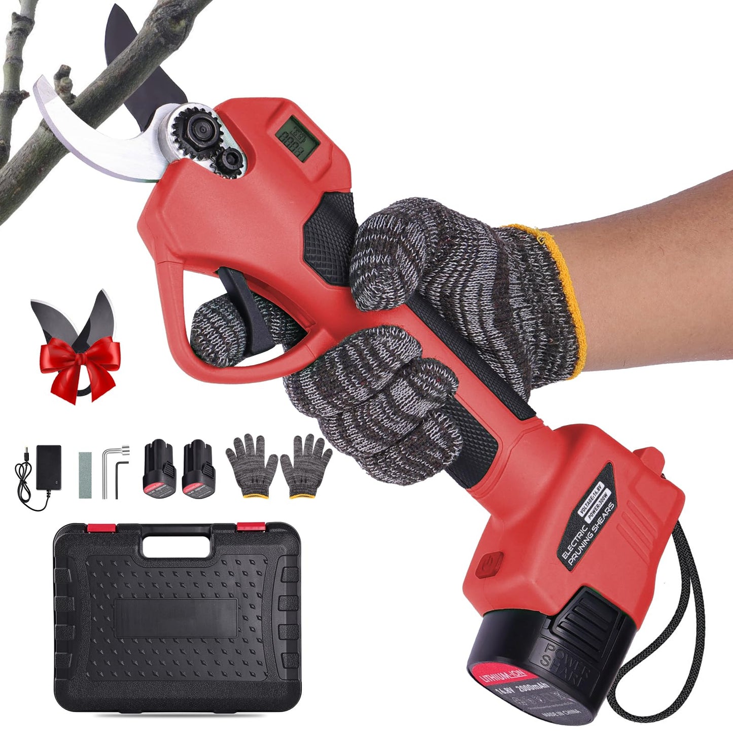 Electric Pruning Shears Cordless, 35mm (1.38") Cutting Diameter 2 SK5 Blades, Lightweight 21V Battery Powered Pruner with 2×2.0Ah Batteries, Brushless Motor, LCD Display, Garden Tree Branch Cutter