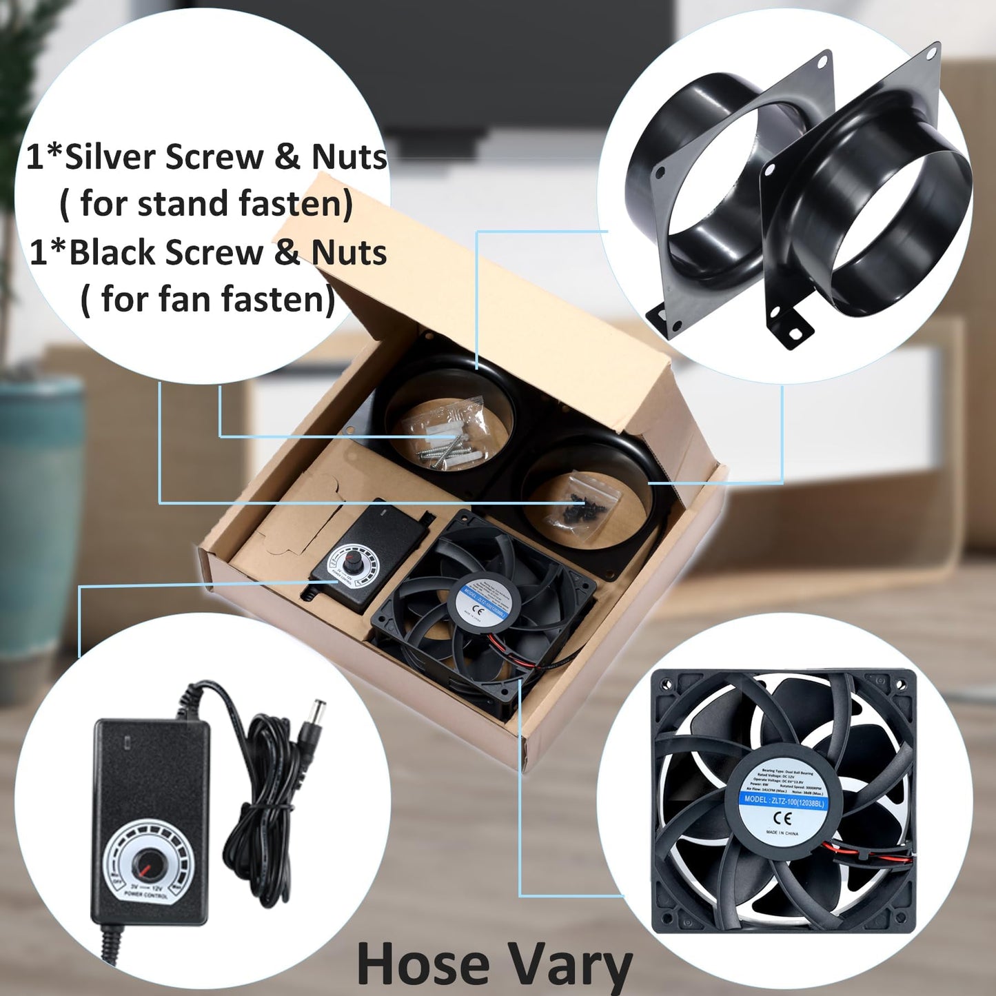 4" Axial Exhaust Fan, 3000RPM 120mm DC12V Dual Ball Bearings Air Exhaust Fume Smoke Extractor Fan Kit for DIY Soldering, 3D Laser, Paint Booth (4" Duct Adapters, Mesh, Dimmer Included)