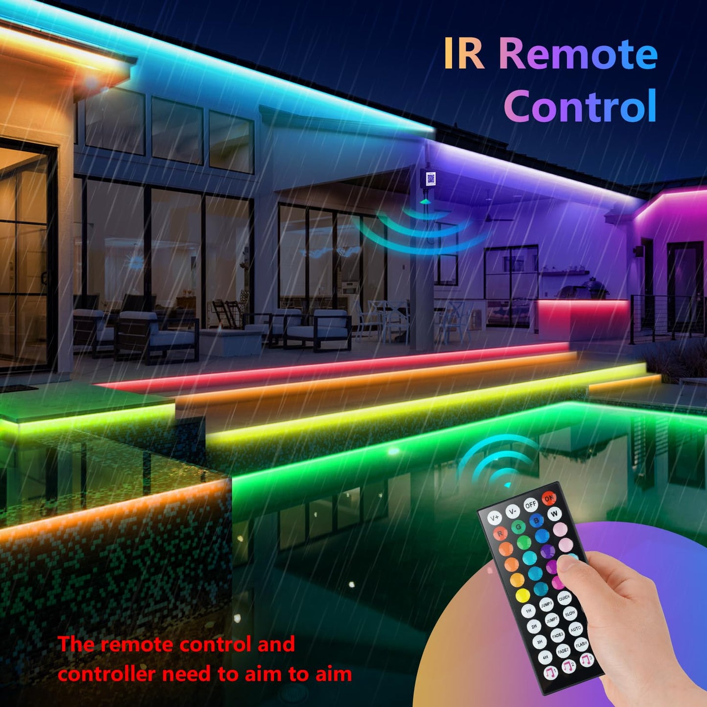 100Ft/30M Outdoor LED Strip Lights,Waterproof IP68 Ultra Long RGB Color Changing LED Lights with IR Remote and APP, 24V Music Sync Light Strips,Flexible Outdoor LED Tape Lights for Garden Terrace