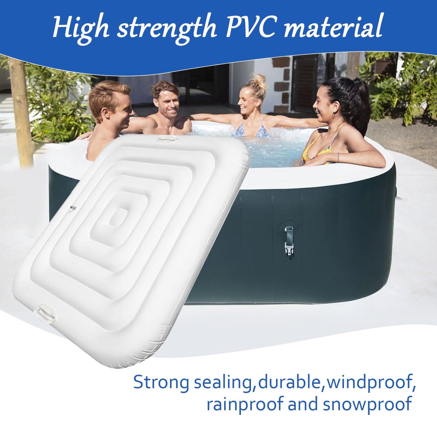4.6 Ft Inflatable Hot Tub Cover, Square Hot Tub Cover Replacement Foldable Spa Covers Protector for Outdoor Inflatable Hot Tub, Rainproof and Tearproof