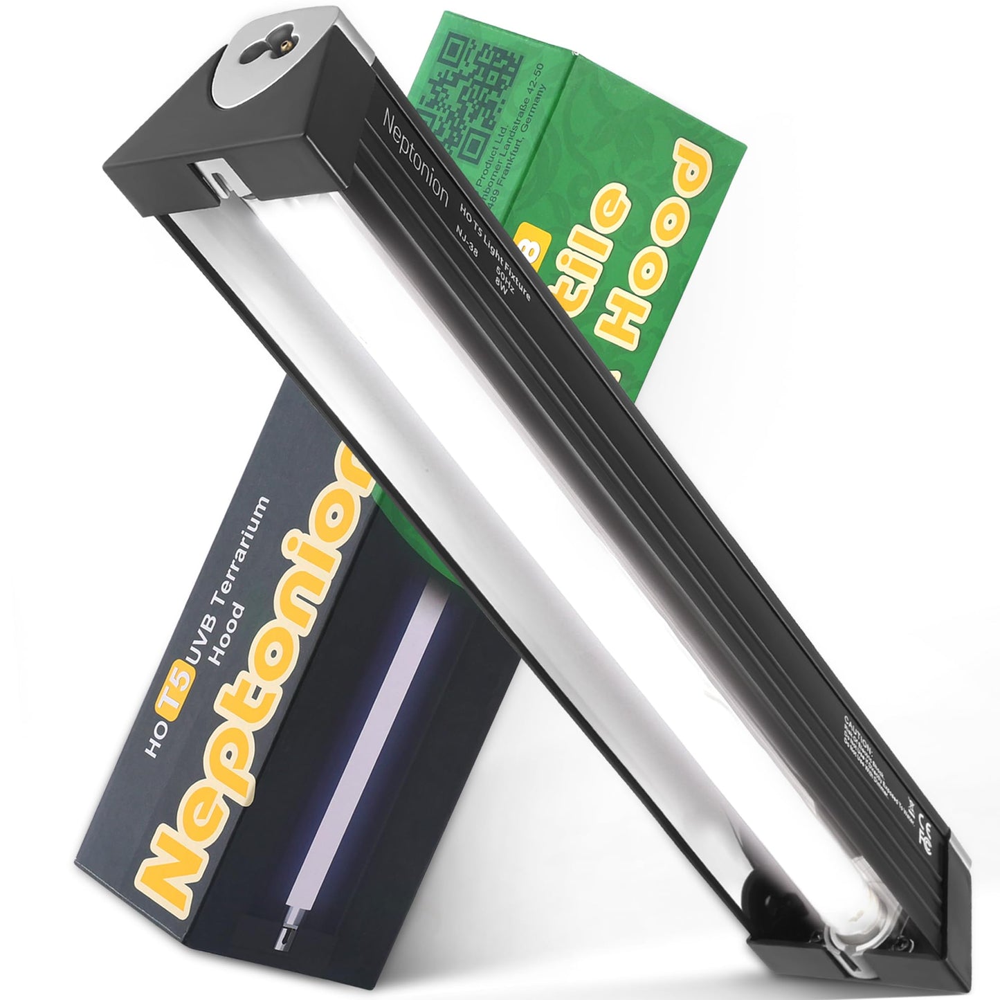 T5 Reptile UVB Light 22.7 Inches Fixture with UVB 10.0 Bulb – NEPTONION High Output Hood for Terrariums, Basking Reptiles, Lizards, Chameleons, Iguanas, Bearded Dragons, 14W