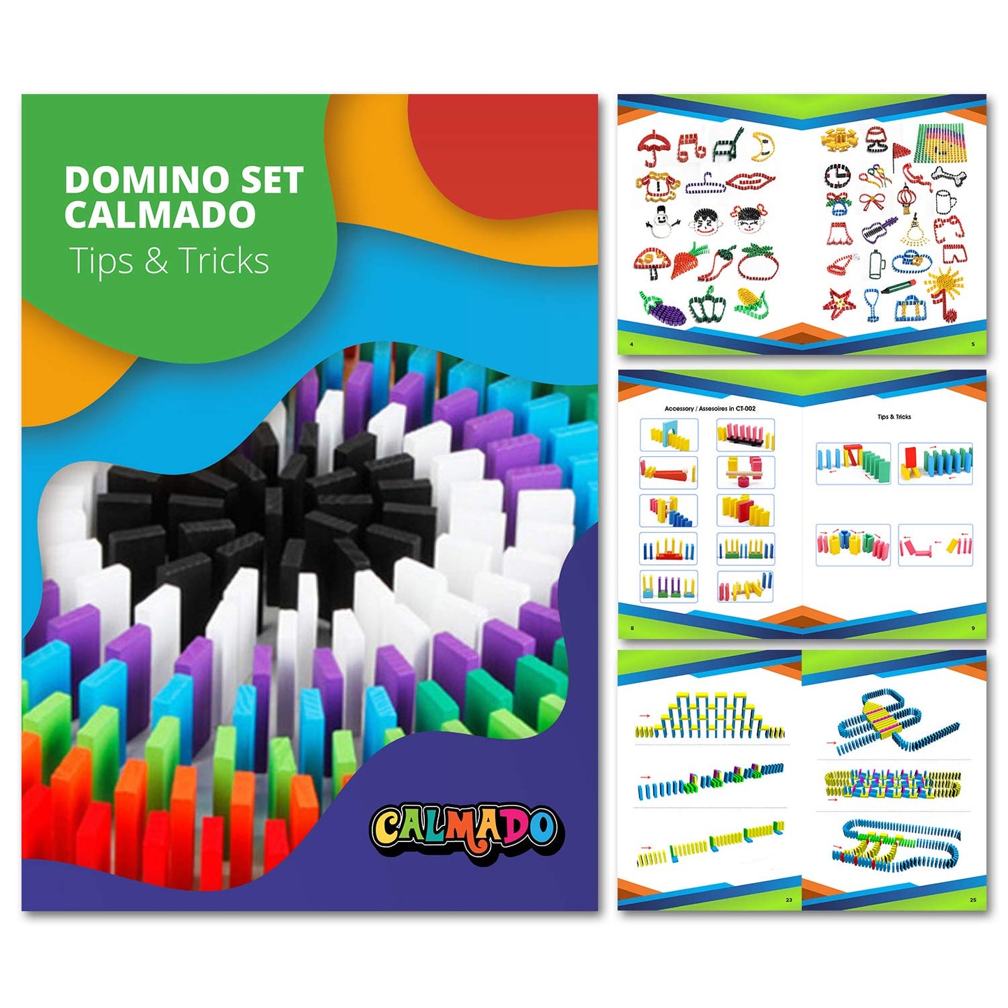 Calmado - Dominoes, 450 pcs Dominoes Set, Games/Toy Made from Wood, Family Games Domino Grand Edition Set + Bag+ Instruction Manual + Accessories