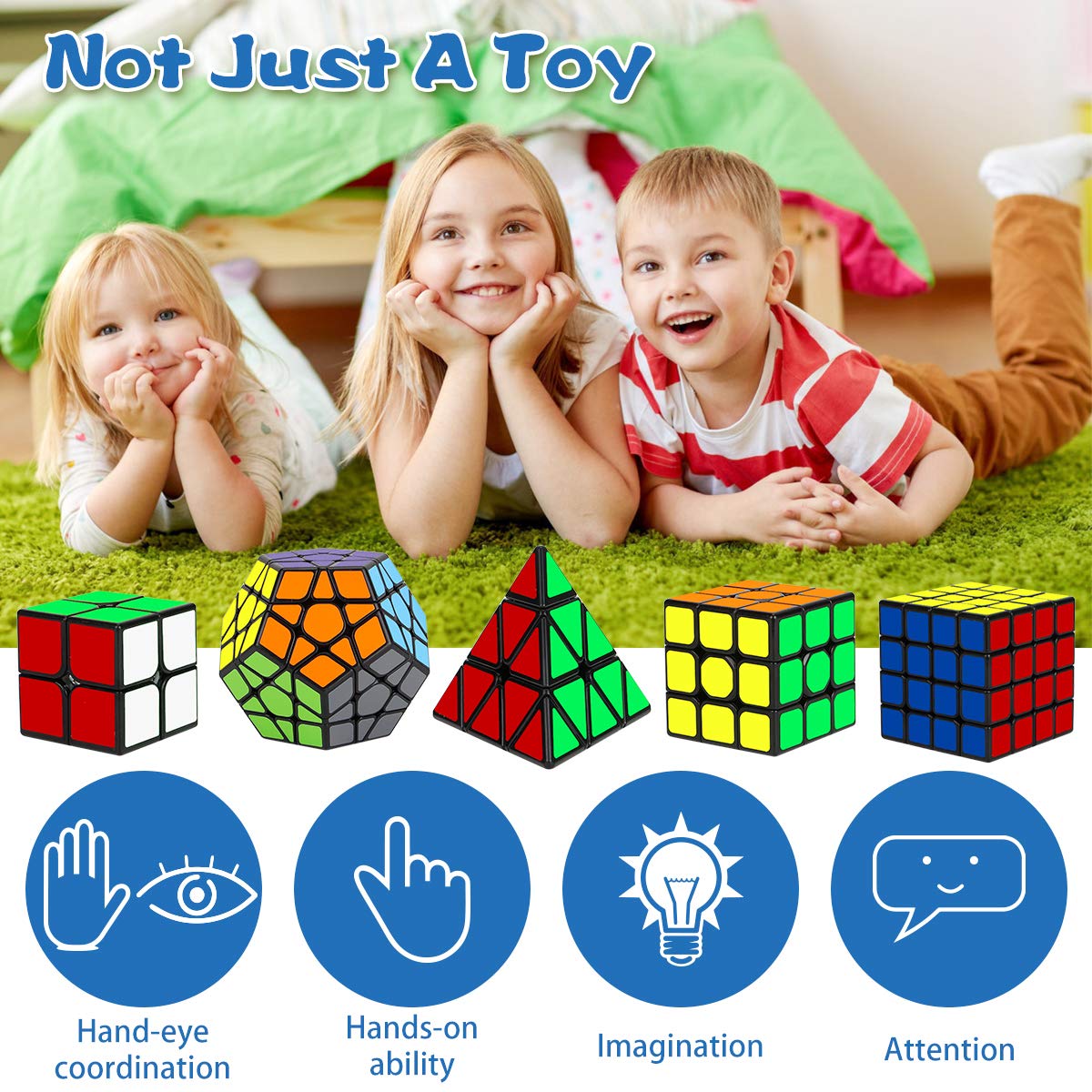 Speed Cube Set, Aitey Qiyi Magic Cube Bundle 2x2 3x3 4x4 Pyramid Megaminx Speed Cube Puzzle Toys for Kids & Adults (5 Pack)