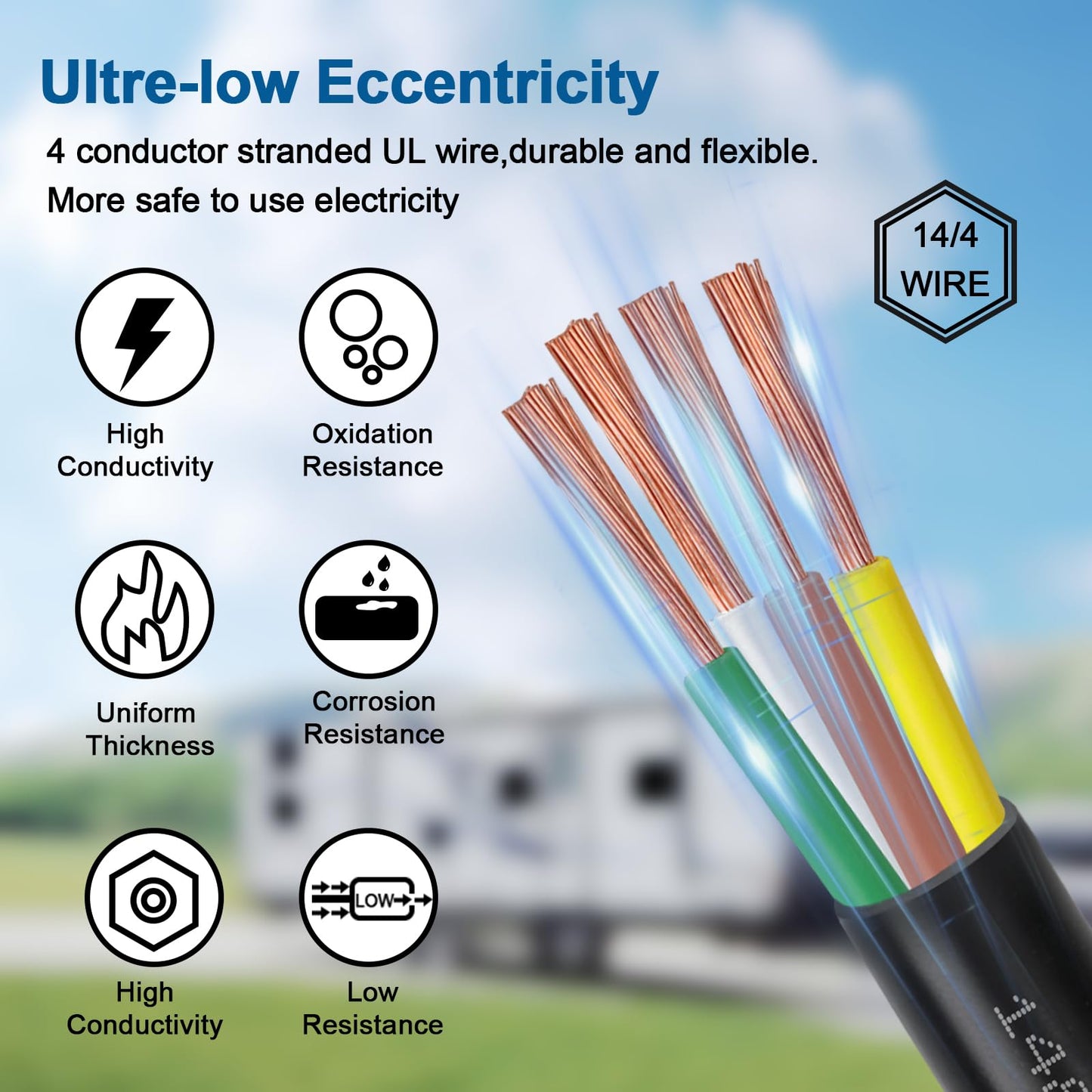 XRDS -RF Premium 14 Gauge 4-Way Conductor Wire - 25 Feet, Weatherproof and Flexible Trailer Cable for RVs, Campers, Trailers, 4-Pin Connector