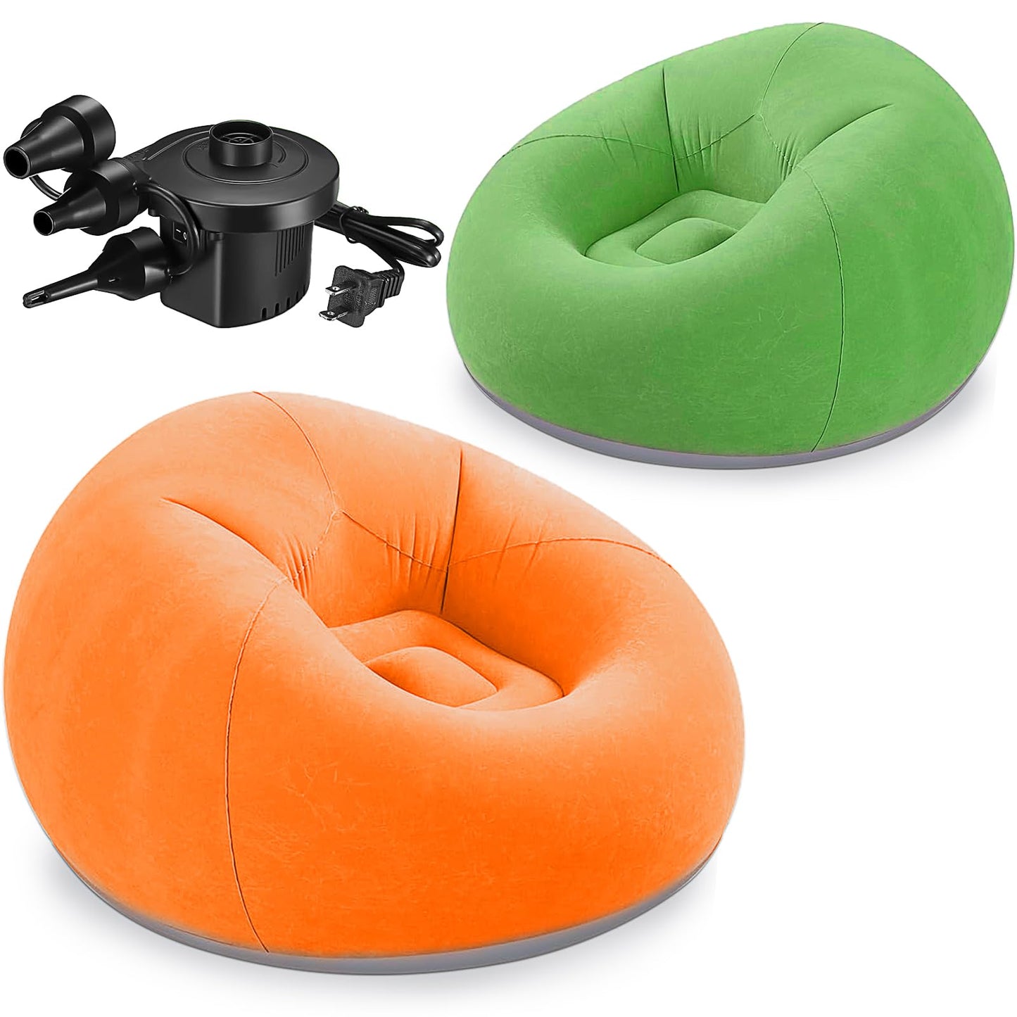 2 Pack Bean Bag Chairs for Adults, Inflatable Chair with Electric Air Pump, Blow Up Lounger Chair, Folding Inflatable Sofa Couch for Camping Living Room Outdoor Activities