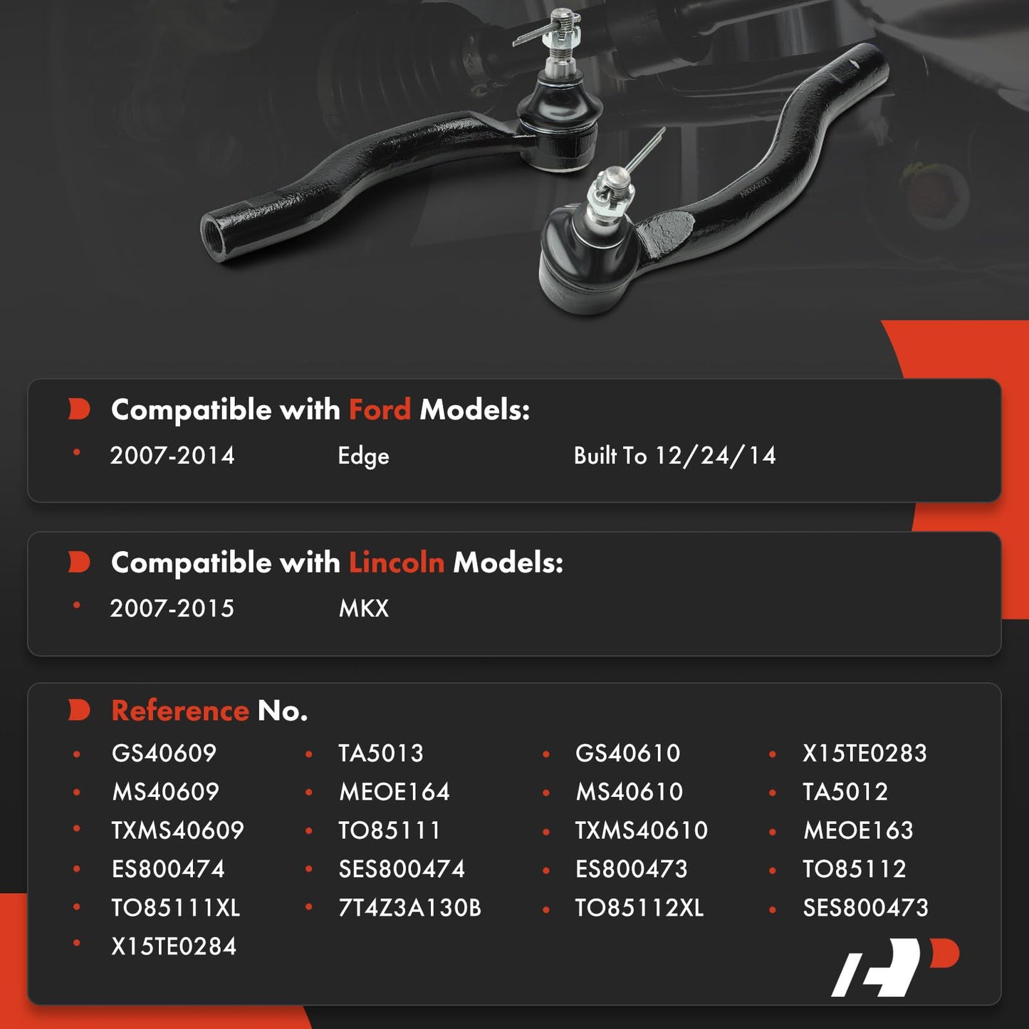A-Premium 2 x Front Outer Tie Rod Ends, Compatible with Ford Edge 2007-2014 & Lincoln MKX 2007-2015