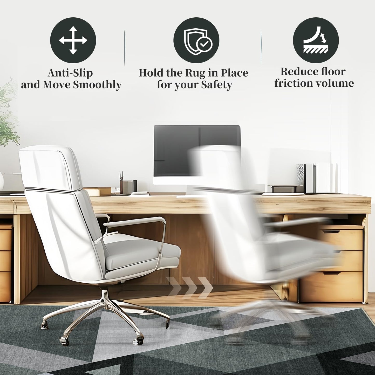 Office Chair Mat for Hardwood Floor & Tile Floor, 48"X 60" Heavy Duty Desk Chair Mat for Hard Floors, Under Desk Rug for Rolling Computer Chair,Anti Slip,Low Pile Carpet Protector-Triangle
