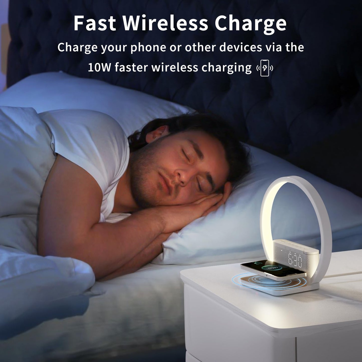 Sunrise Alarm Clock for Heavy Sleepers,Touch Lamps for Nightstand with Wireless Charger Station for iPhone/Samsung,Sound Machine,Wake Up Light with Snooze/Timer/10 Natural Sounds/3 Dimmable