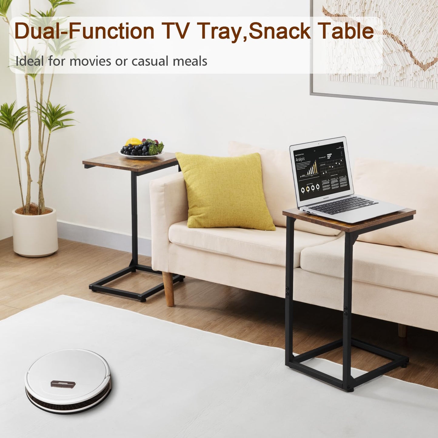 AMHANCIBLE C-Shaped End Table, Sturdy and Stable C Shaped Side Table for Couch, 23.2" High, Slide Under Couch Table for Sofa, Living Room, Bedroom, Small Space, Rustic Brown HET02CBR-1