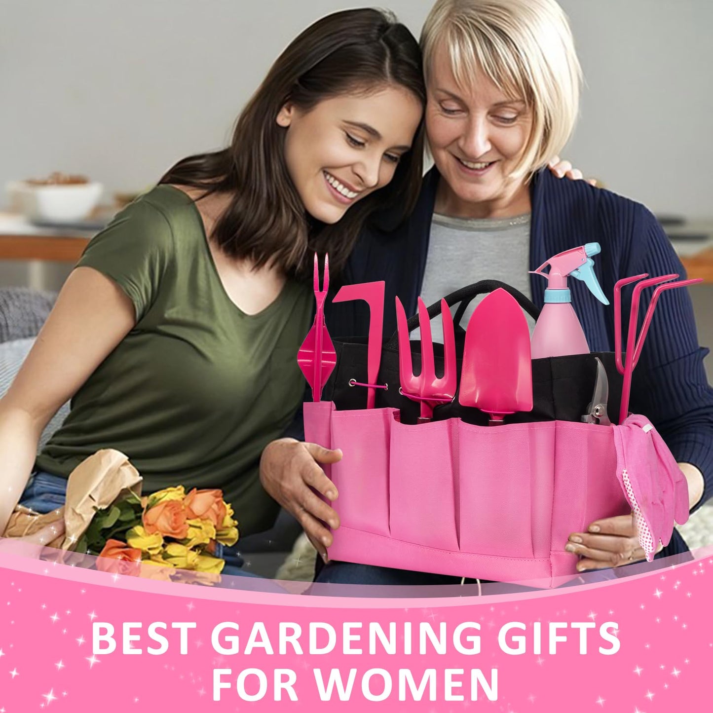 Gardening Tools 9-Piece Heavy Duty Gardening Hand Tools Set (Pink),Stainless Steels and Reinforced Garden Supplies Kit, Durable Garden Organizer Handbag,Ideal Gardening Gifts for Women