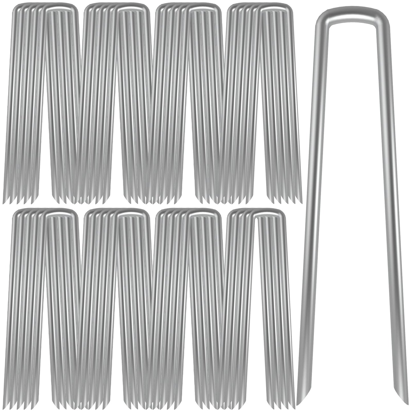 AAGUT Galvanized Garden Stakes 40 Pack 12 Inch Heavy Duty Fence Anchors 8 Gauge Metal Landscape Staples for Anchoring Tent, Weed Barrier Fabric, Ground Cover