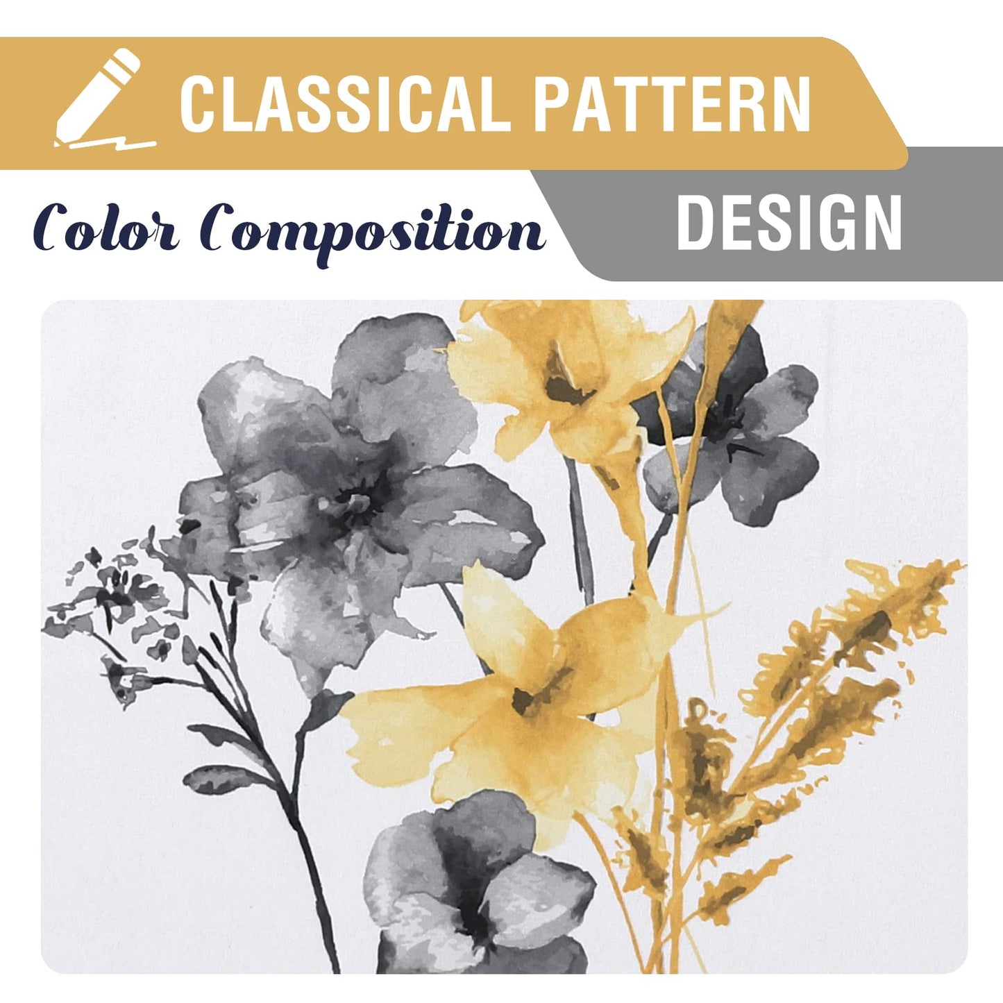 H.VERSAILTEX 100% Blackout Curtains 84 inch Length 2 Panels Set Cattleya Floral Printed Drapes Leah Floral Thermal Curtains for Bedroom with Black Liner Sound Proof Curtains, Grey and Yellow