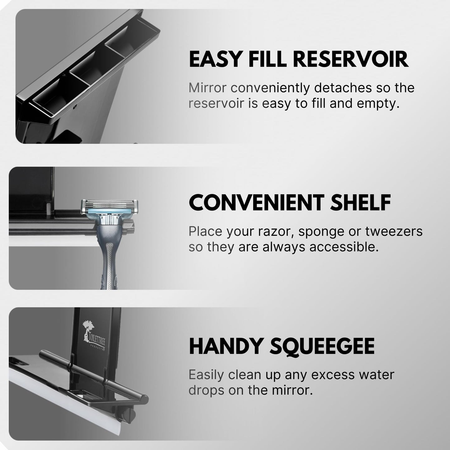 ToiletTree Products Ultimate Fogless Shower Bathroom Mirror, Bigger Reflective Surface & Thinner Frame, Squeegee Included, Black