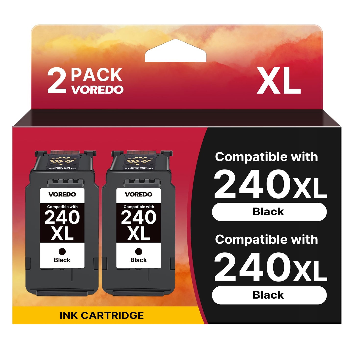 VOREDO PG-240 XL Black Ink Cartridges, 2 Pack Replacement for Canon 240 Black Ink Cartridge 240xl PG-240XL PG240 PG 240 for Canon PIXMA MG3620, TS5120, MG2120, MG3120, MG4120, MG2220, MG3220, MG3520