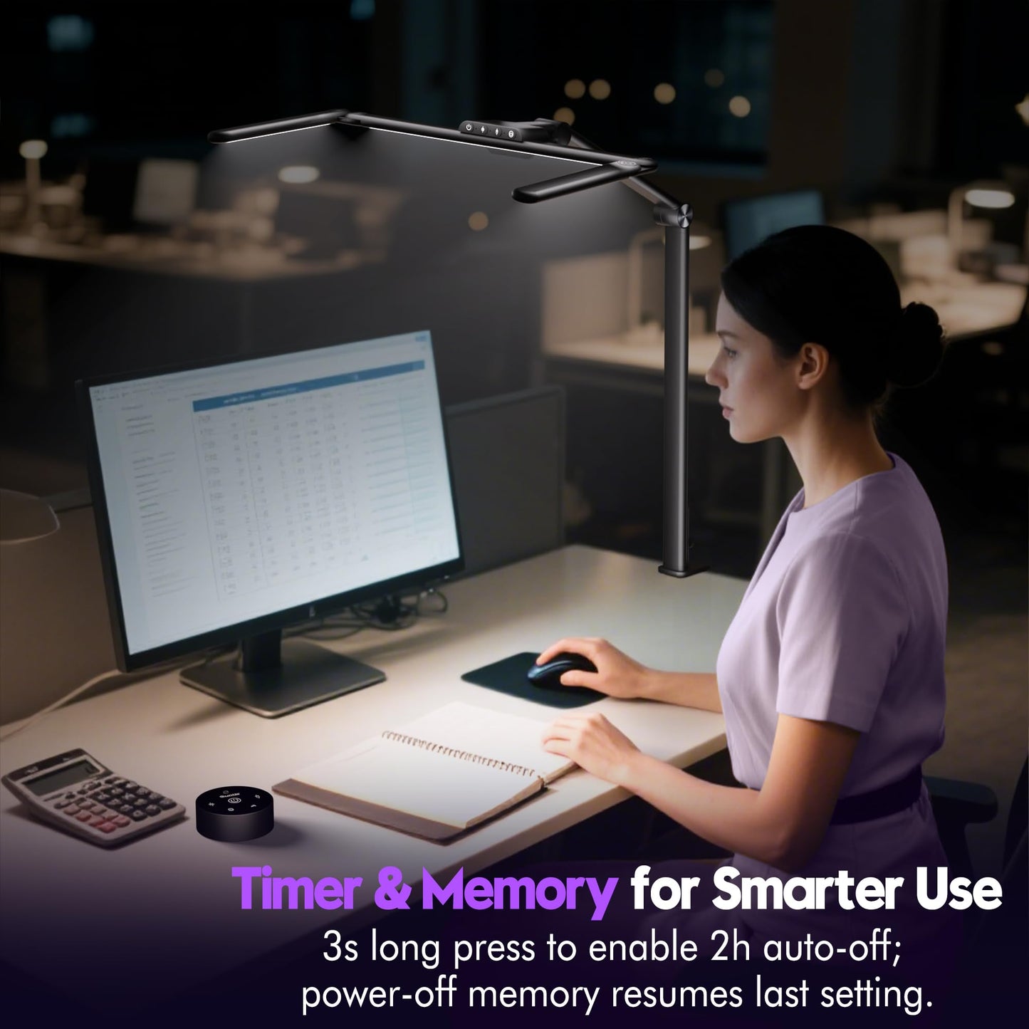 Quntis 32.5" Desk Lamp with 3-Adjust Light Bar, Backlight & Motion Sensor, Remote & Touch Control Architect Desk Light with Clamp,1100LM Glare-Free,Timer, 4 Color Dimming Monitor Light for Home Office