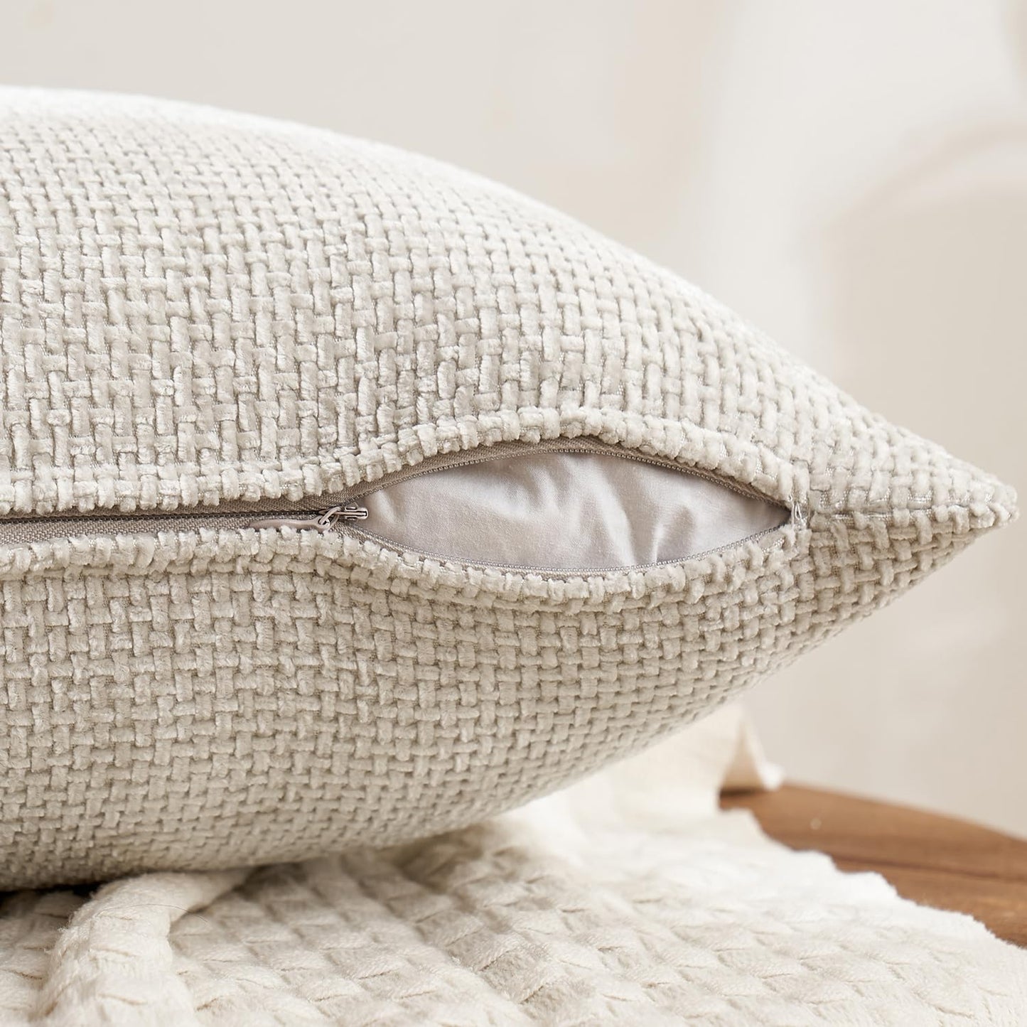 MIULEE Pack of 4 Couch Throw Pillow Covers 18x18 Inch Neutral Soft Decorative Chenille Pillow Covers Farmhouse Cushion Covers for Home Decor Sofa Bedroom Living Room