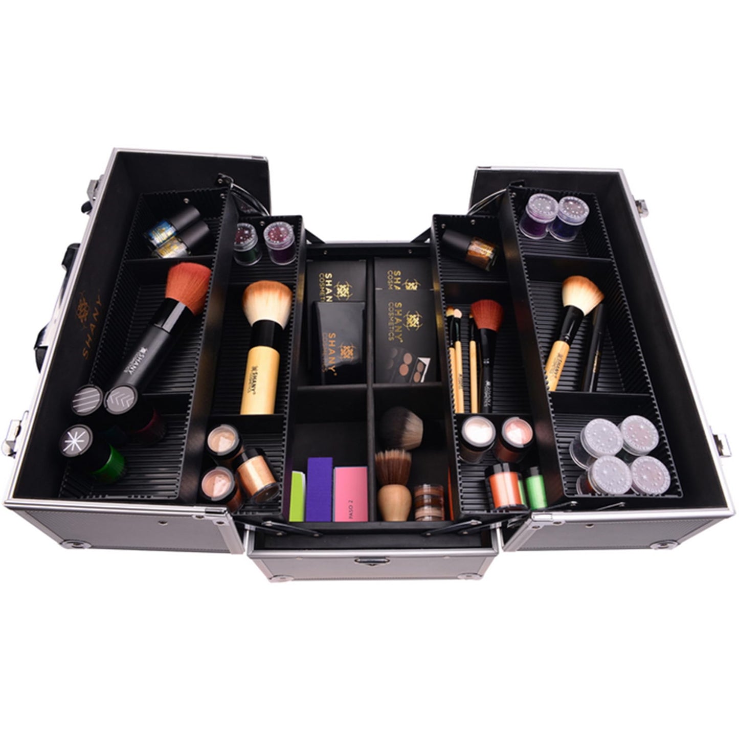 SHANY Essential Pro Makeup Train Case with Shoulder Strap and Locks - Silver
