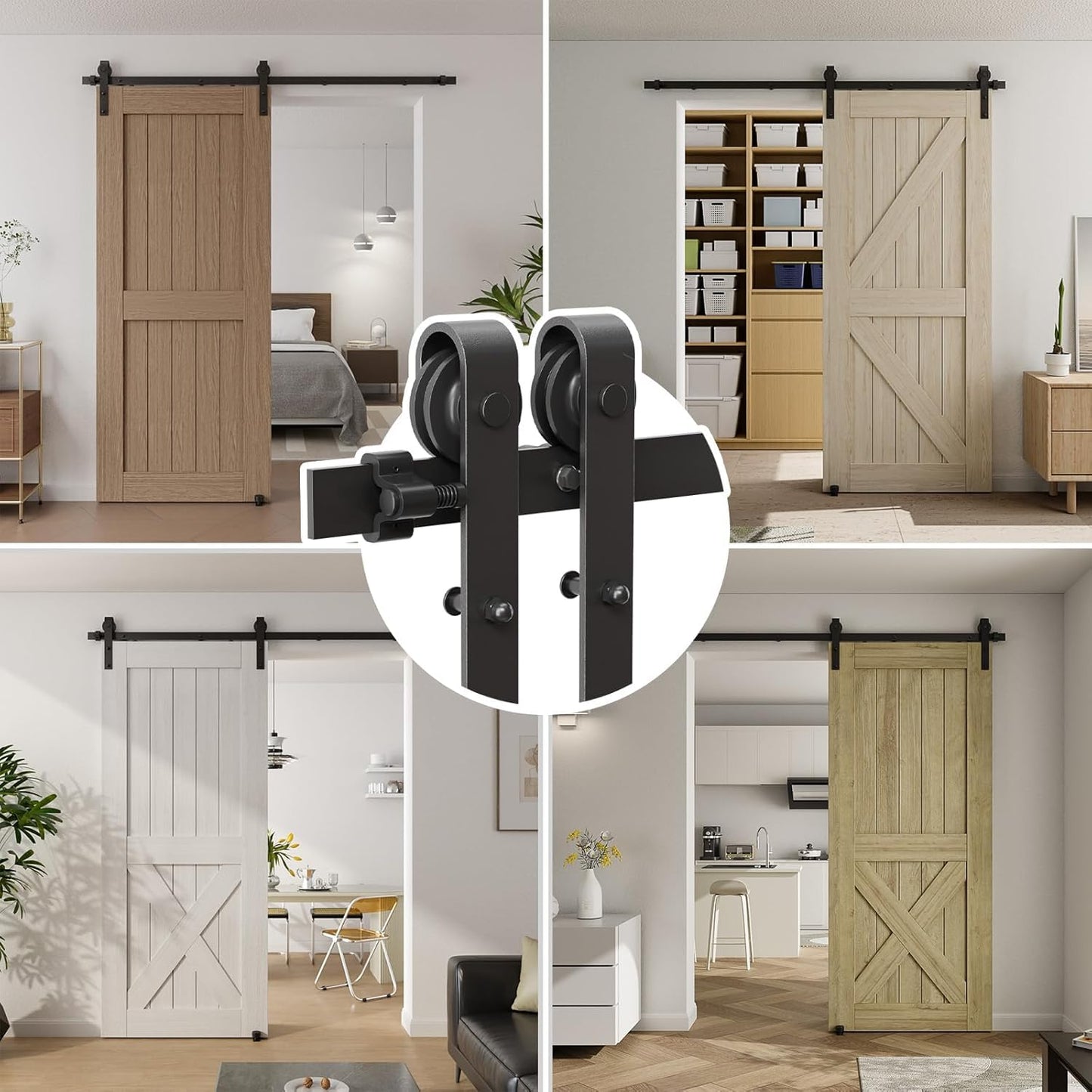 CCJH 6FT Sliding Barn Door Hardware Kit Heavy Duty for Single Wood Door