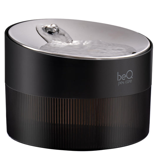 beQ Cat Water Fountain, 84oz/2.5L Stainless Steel Automatic Pet Fountain Dog Water Dispenser with Replacement Filters for Cats, Dogs, Multiple Pets Drinking Bowl, Indoor Ultra-Quiet Smart Pump, Black
