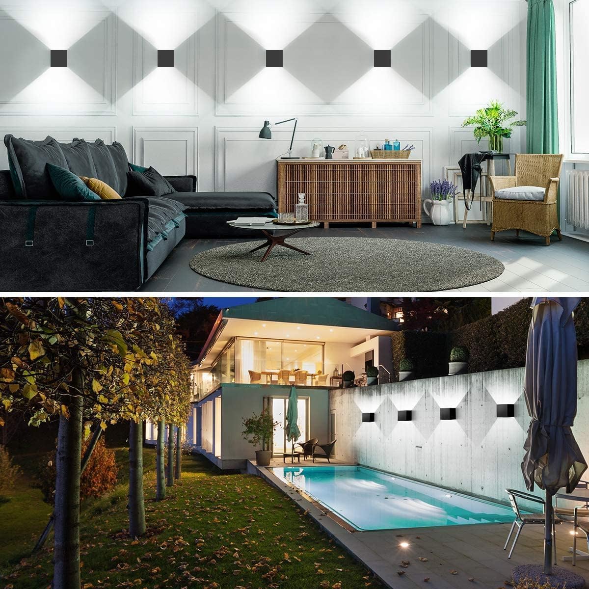 LEDMO 20W Outdoor Wall Lights, Modern LED Up Down Wall Lighting with Adjustable Beam, 6000K Waterproof LED Patio Fixture for Yard Garage (2 Pack)