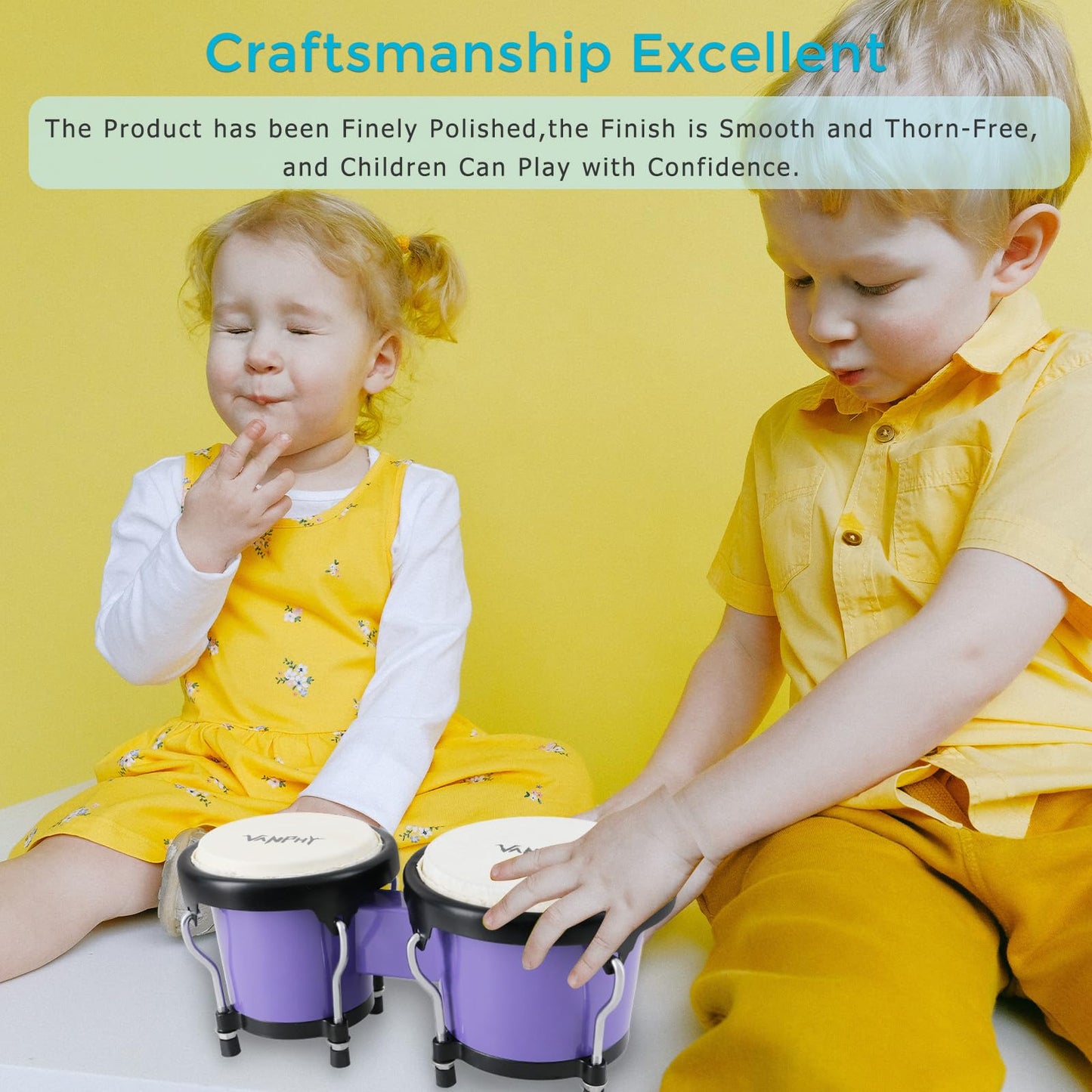 VANPHY Bongo Drum 4'' and 5'' Set for Kids Adults Beginners Percussion Bongos Drum With Tuning Wrench (Deep Purple)