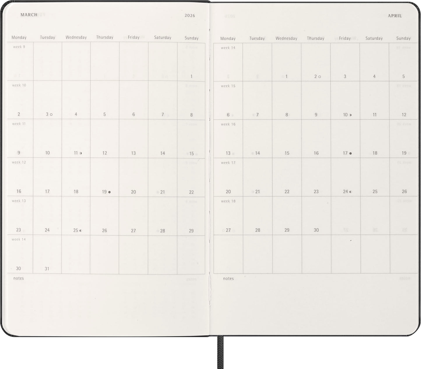 Moleskine Classic 12 Month 2026 Weekly Vertical Planner, Hard Cover, Large (5" x 8.25"), Black, 144 pages