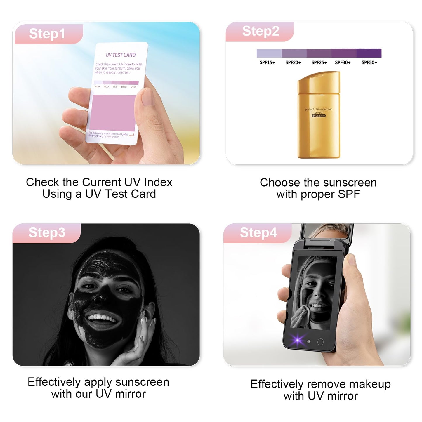 Vanexiss UV Camera for Sunscreen Test UV Mirror Sunscreen Camera, 4 Inch Vanity Mirror Rechargeable Compact Travel Makeup Mirror Handheld Double-Sided Pocket Mirror for Skin Protection(White)
