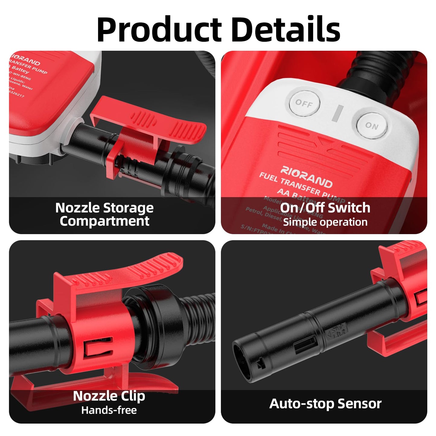 Gasoline Fuel Pump Battery Powered Fuel Transfer Pump Liquid Pump with Auto-Stop Flexible Hose for Gasoline Diesel Fuel（Batteries Not Included）