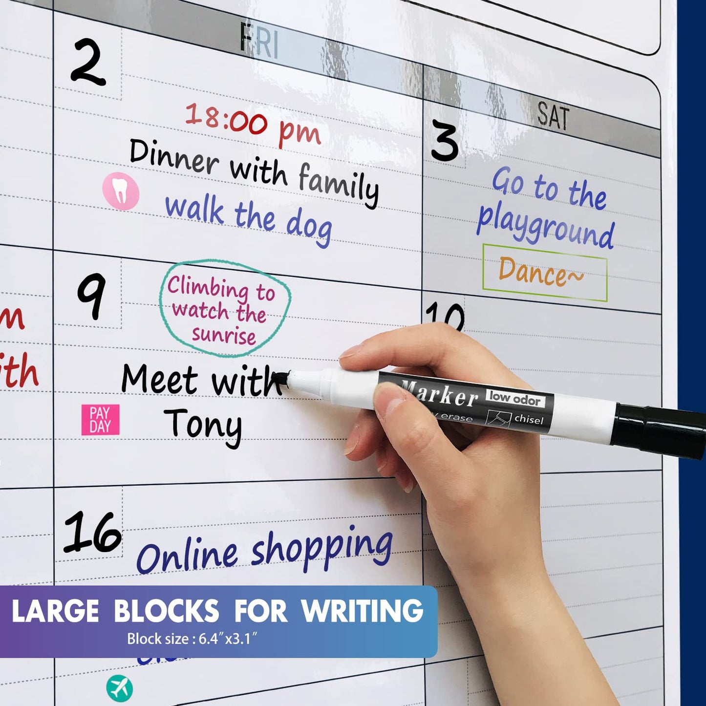Dry Erase Vertical Three Month Laminated jumbo Wall Calendar, 46" x 63", Huge quarterly Laminated Erasable White Board, Giant 90 day Family Whiteboard Schedule Planner, Large Multi Month Reusable Poster…