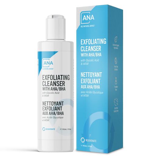 All Natural Advice Exfoliating Cleanser, 118 mL with Organic Botanicals, AHA BHA Exfoliant, Glycolic Acid, Salicylic Acid, MSM & Aloe | Exfoliating Face Wash & Pore Minimizer | Canadian Skin Care