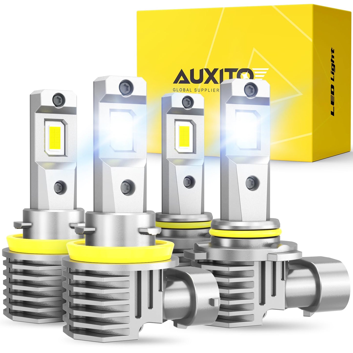 AUXITO H11 9005 LED Headlight Bulbs Combo, 80000LM 6500K Cool White, 120W Fanless LED Headlights High and Low Beam for 9005/HB3 H11/H8/H9 Headlight Bulb Kit, Plug and Play, Pack of 4