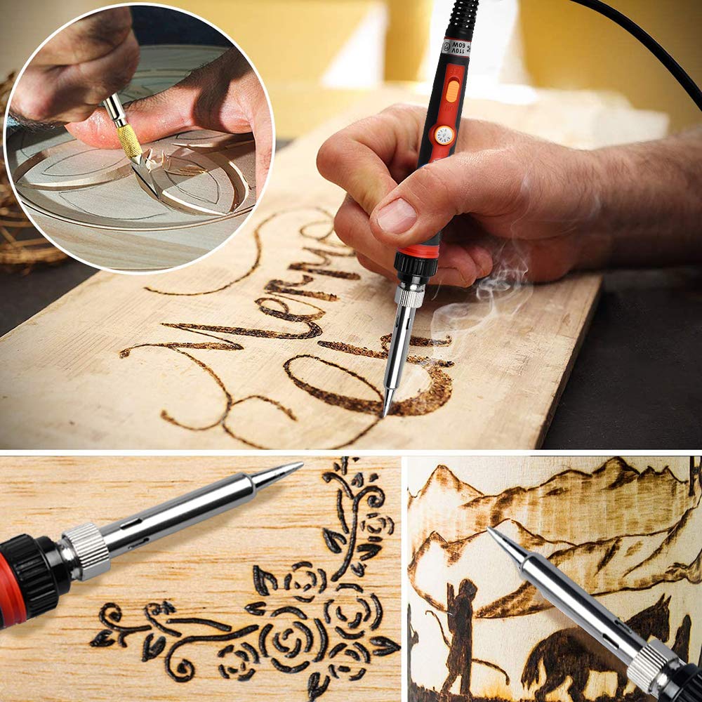 Pyrography Wood Burning Kit for Adults, Adjustable Temperature 200~450 ℃ Wood Burning Pen for Crafting Carving Embossing Soldering