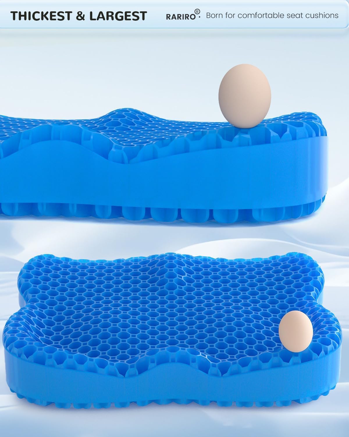 Thickened Gel Seat Cushion, Chair Seat Pads for Wheelchair, Gel Cushion Seat for Pressure Coccyx Sciatica Pain Relief, Egg Cushion for Car Office Chair, Cooling Cushion for Long Sitting[Blue-2.75"]