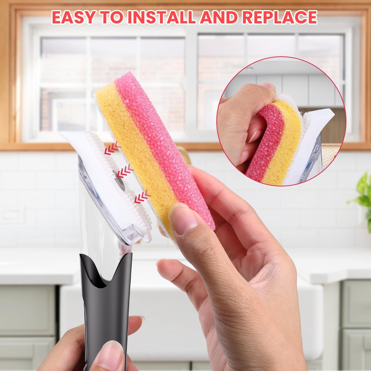 Soap Dispensing Dish Brush with 10 Pink Dish Wand Refill Heads & Holder