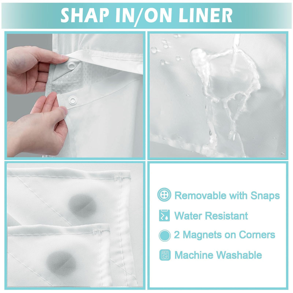 Shellspace No Hook 3 in 1 Shower Curtain with Snap in Liner, Colorful Flowers Shower Curtain Set with See Through Top Window, Machine Washable Waterproof Polyester Fabric Bath Curtain, 71 x 74 in