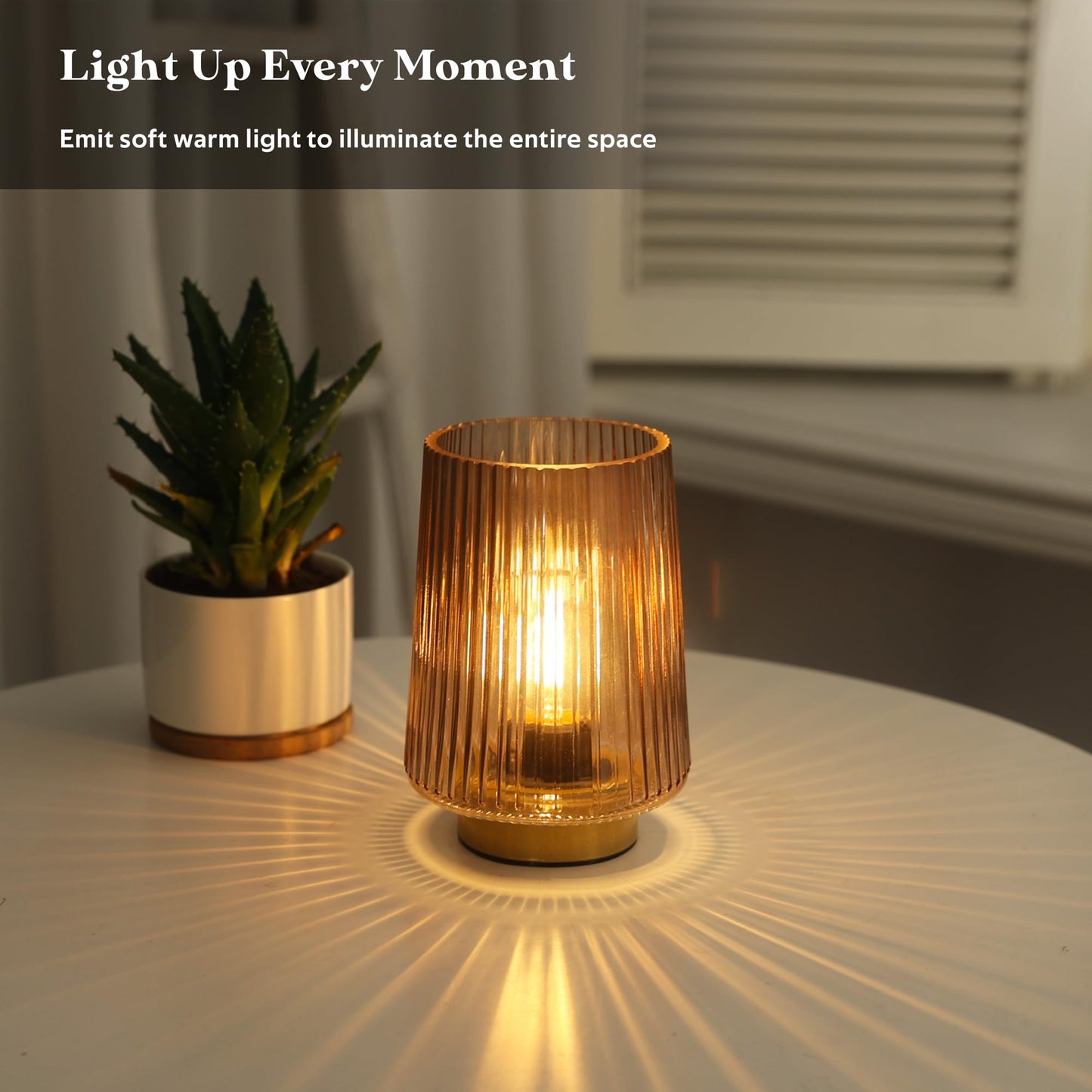 Battery Operated Lamp with Timer, Set of 2 Small Cozy Table Lamp Decorative Ambient Glass Lamp for Bedside & Home Decor, Aesthetic Cordless Battery Powered Accent Lamp for Living Room Shelf, Amber