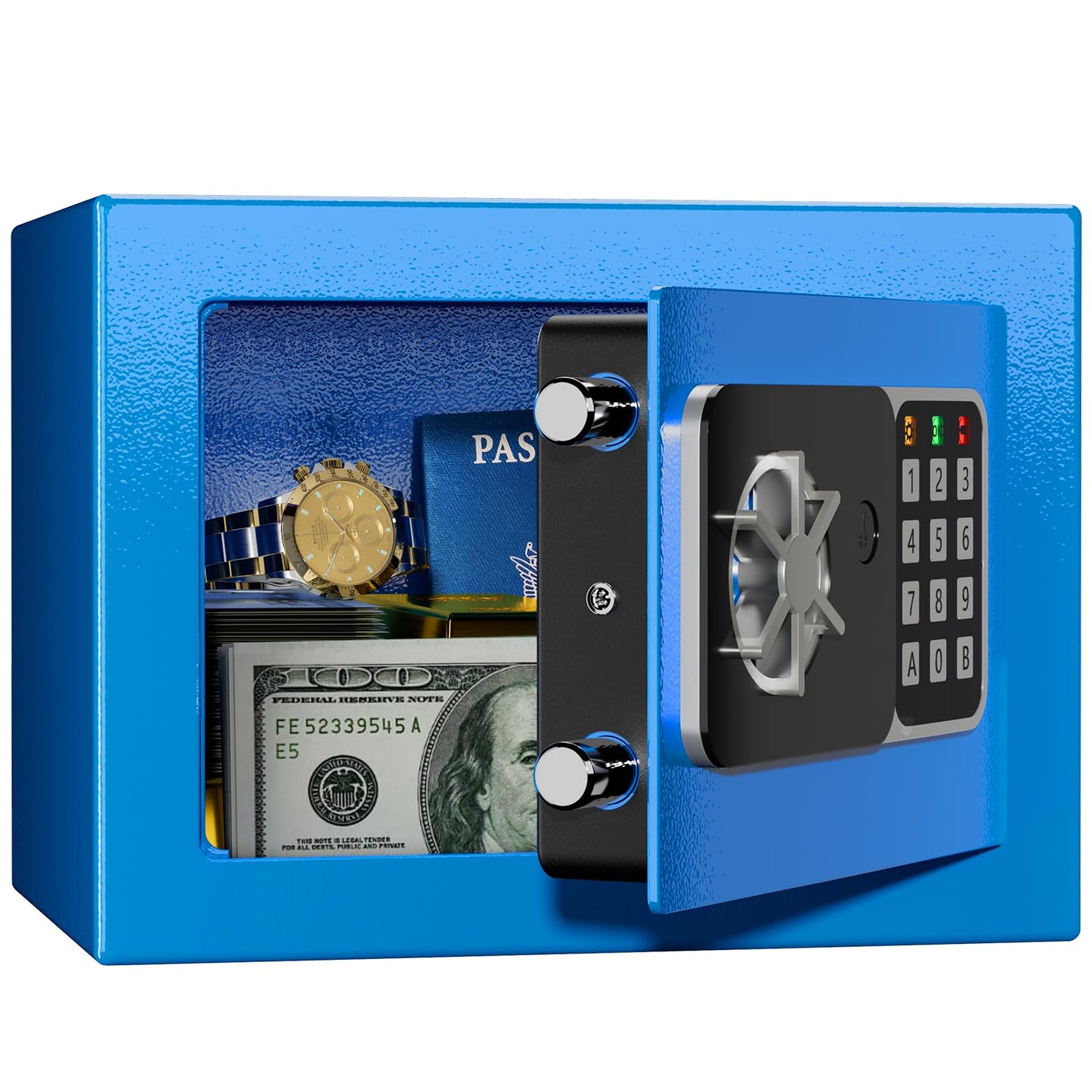 KABISAFE Safe with Digital Security Keypad and Key, 0.5 Cubic Feet Mini Safe, Kid Safe Box, Personal Safe for Home Office Hotel Storage valuables(Blue)
