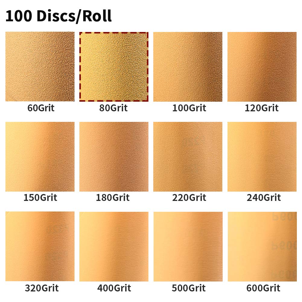 SPEEDWOX 100 Pcs 80 Grit Sandpaper Roll 6 inch Round Sanding Discs Adhesive Back PSA Sticky Back No Hole Stick and Sand Sandpaper for Wood, Auto Body Repair, Marine, Paint, Metal and Plastics
