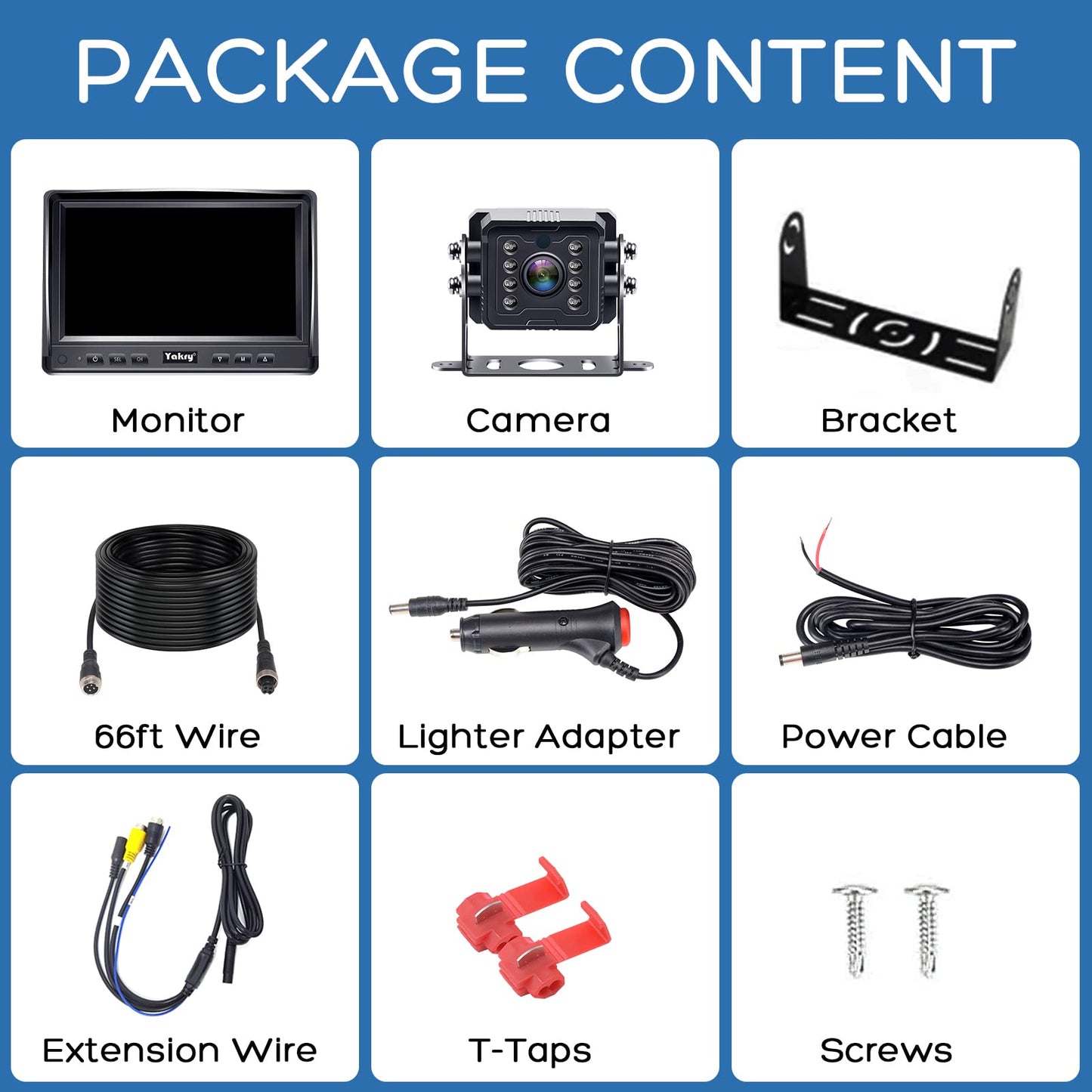 Backup Camera for Truck HD with 7 Inch Monitor 30 Mins DIY Installation Kit for RVs,Trailers,5th Wheels,Campers High-Speed Rear View Observation System Second License Plate Camera Available Yakry Y14