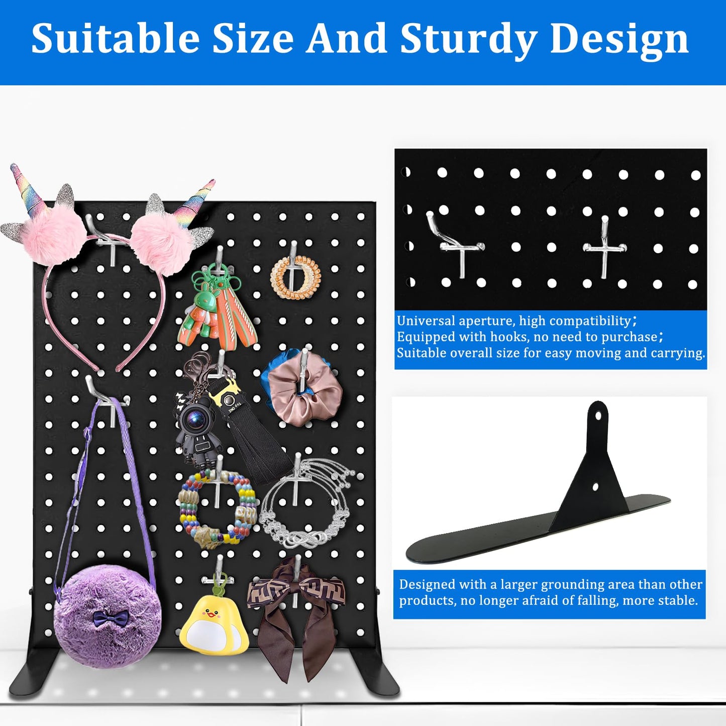 Uppcasir Pegboard Display Stand for Craft Shows, Metal Jewelry and Key Ring Retail Display Racks With 10 Hooks for Selling Accessories, Retail Stores, Vendors & Events, 17 X 13 Inch