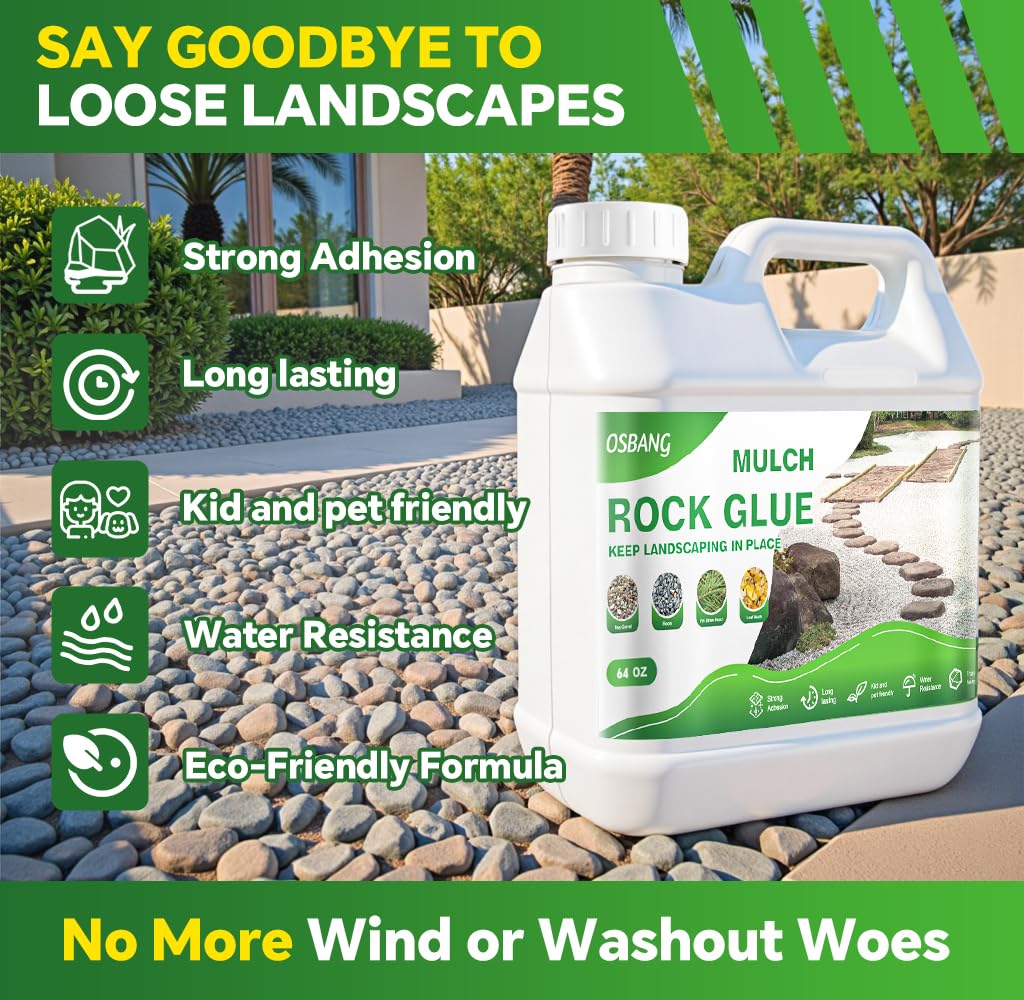 Rock Glue 1 Gallon/128 oz Liquid Rubber Mulch and Stone Binder for Driveways Garden Beds and Walkways Professional Landscape Solution (64oz×2)