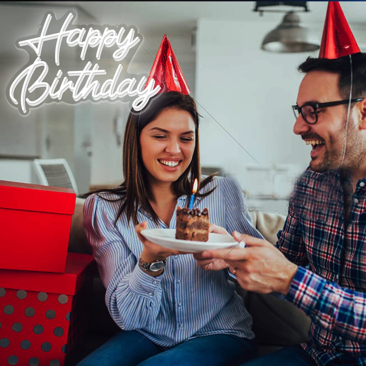 Happy Birthday Neon Sign Reusable White LED Neon Night Light Birthday Party Decorations USB Operated Decorative for Backdrop Party Bedroom Wall Décor 5v,16.5"*11"