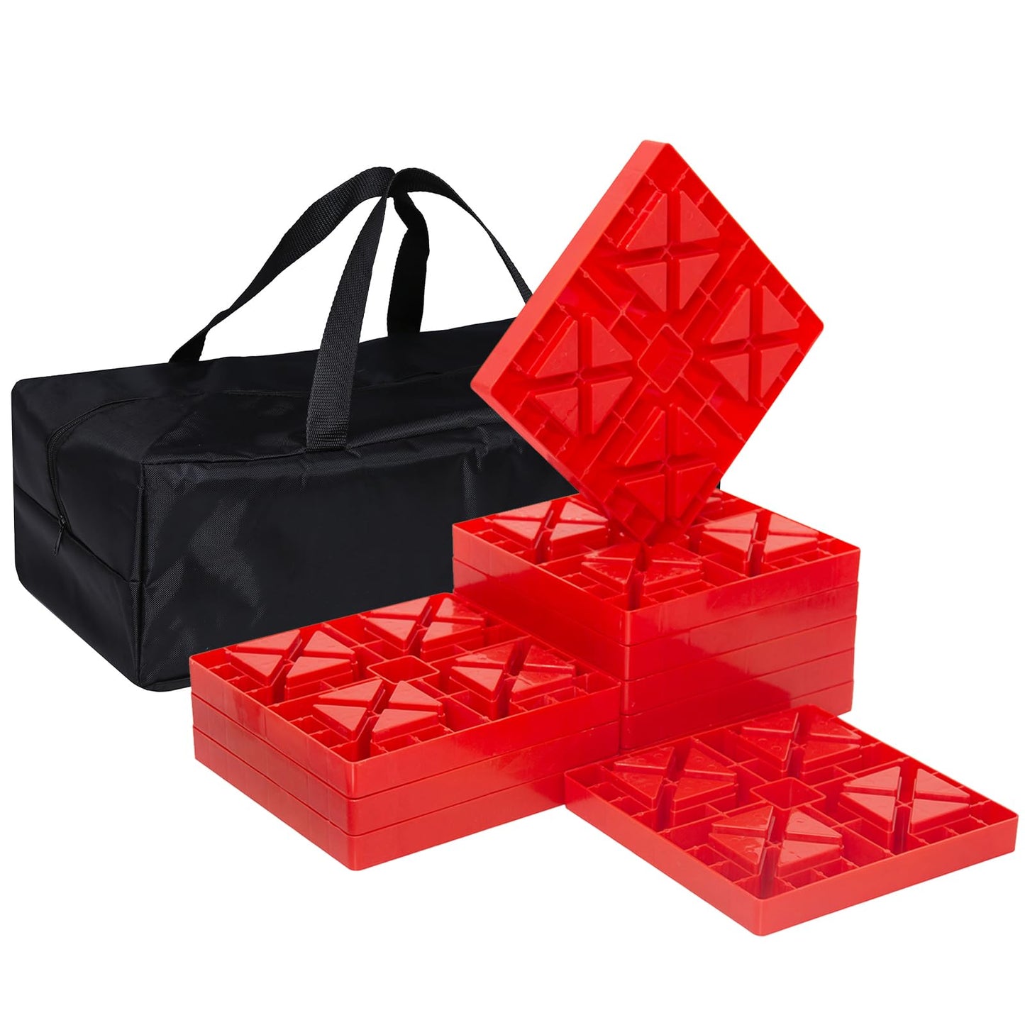 RV Leveling Blocks Heavy Duty 10 Pack Camper Blocks and Interlocking Design Camper Levelers with Packing Bag Carrying Red